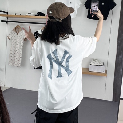 MLB短袖男女NY老花做旧大标T恤