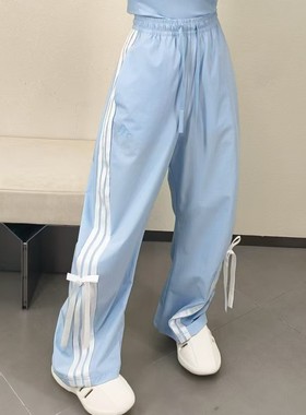 阿迪达斯女蝴蝶结撞色条纹梭织长裤KR8706/KR8708/JY7667/JY7666