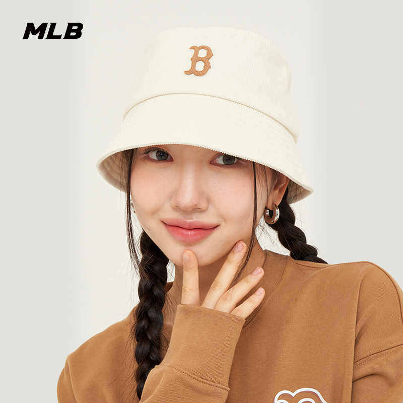24新款MLB情侣渔夫帽男女NY刺绣灯芯绒平顶休闲运动盆帽3AHTB0646