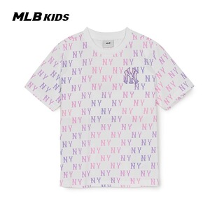 25新款MLB儿童短袖男女童NY渐变老花满印圆领运动T恤7ATSM0153