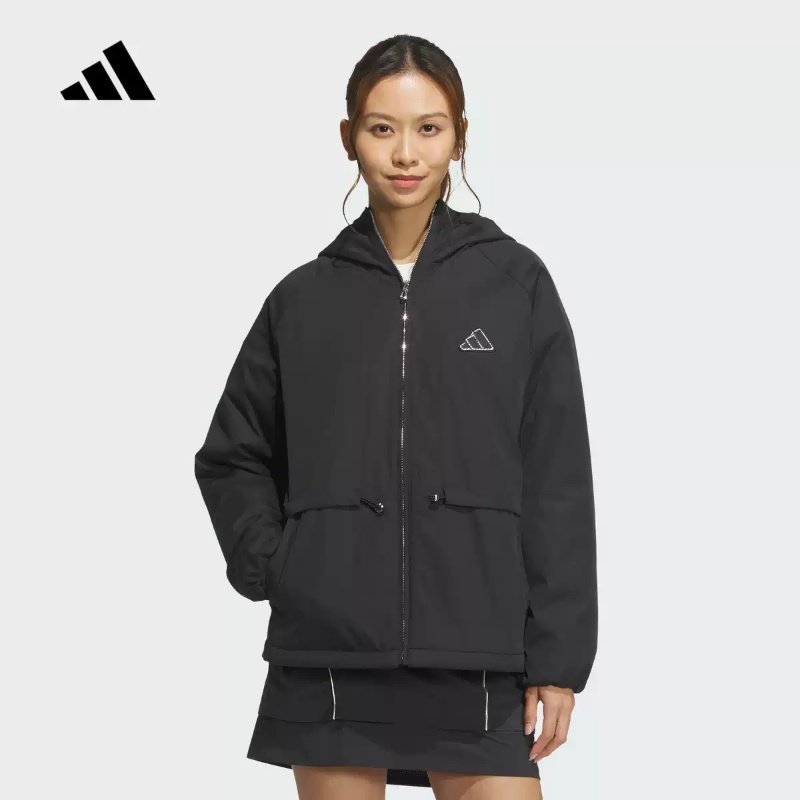 阿迪达斯女梭织收腰连帽夹克外套