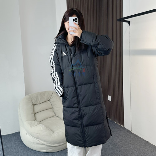 阿迪达斯男保暖中长款连帽羽绒服