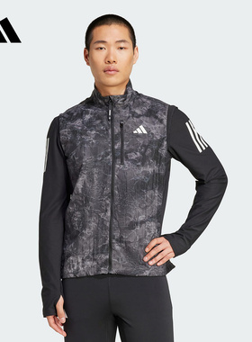 25新款adidas阿迪达斯跑步印花无袖背心男修身运动胸袋马甲JN9684