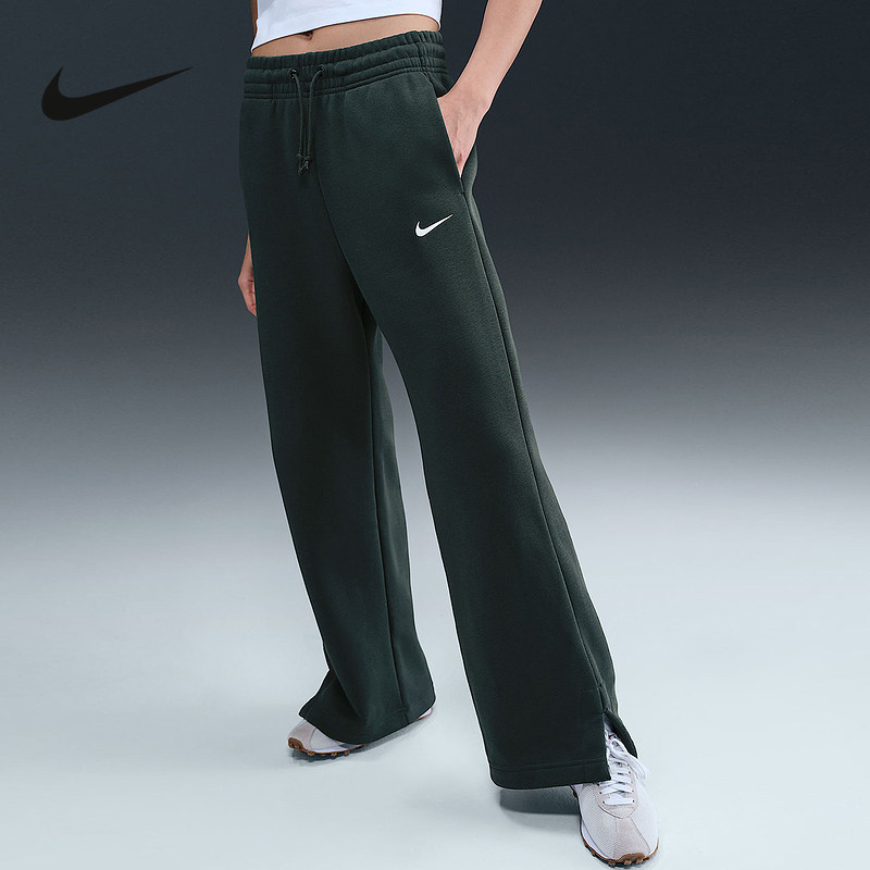 25冬季新款NIKE耐克女直筒裤加绒保暖休闲运动针织阔腿长裤IH1012