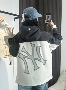 25秋季新款MLB冲锋衣运动夹克男女NY大标防水连帽外套3AWJB0254
