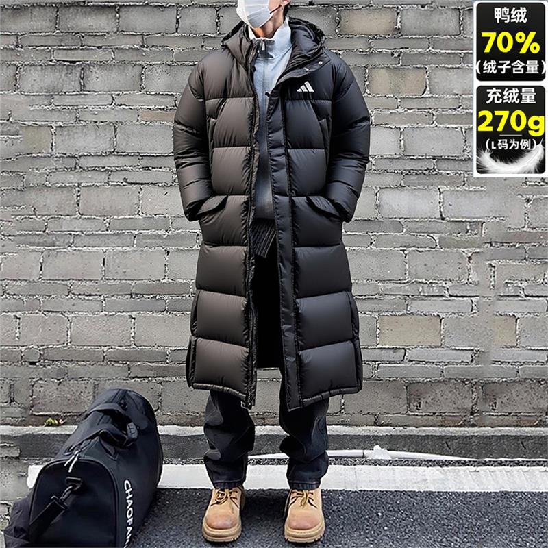 阿迪达斯男子保暖长款连帽羽绒服