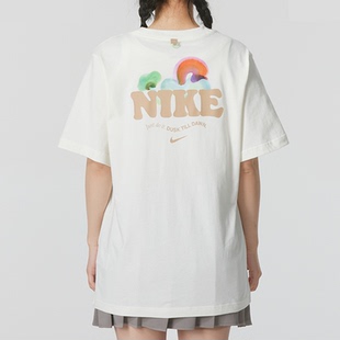 24新款Nike耐克短袖女款字母印花纯棉宽松圆领休闲运动T恤HF6180