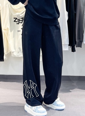 MLB男女裤2025春季新款经典大logo宽松阔腿松紧抽绳长裤3APTB0551