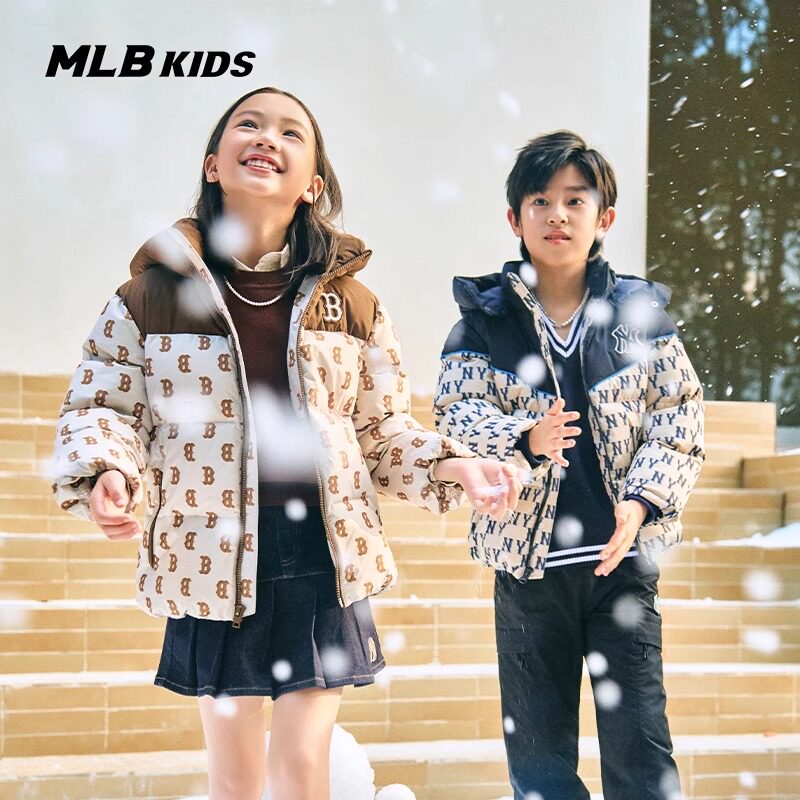 MLB童装24秋冬新款NY老花满标男女童连帽外套鹅绒羽绒服7ADJM0546