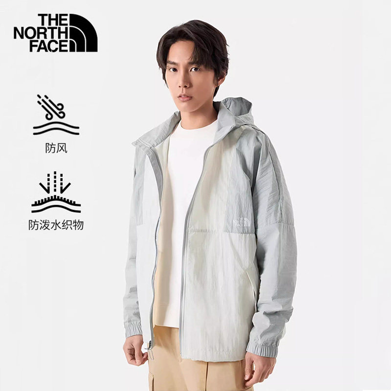 北面户外防泼水连帽防晒皮肤衣男