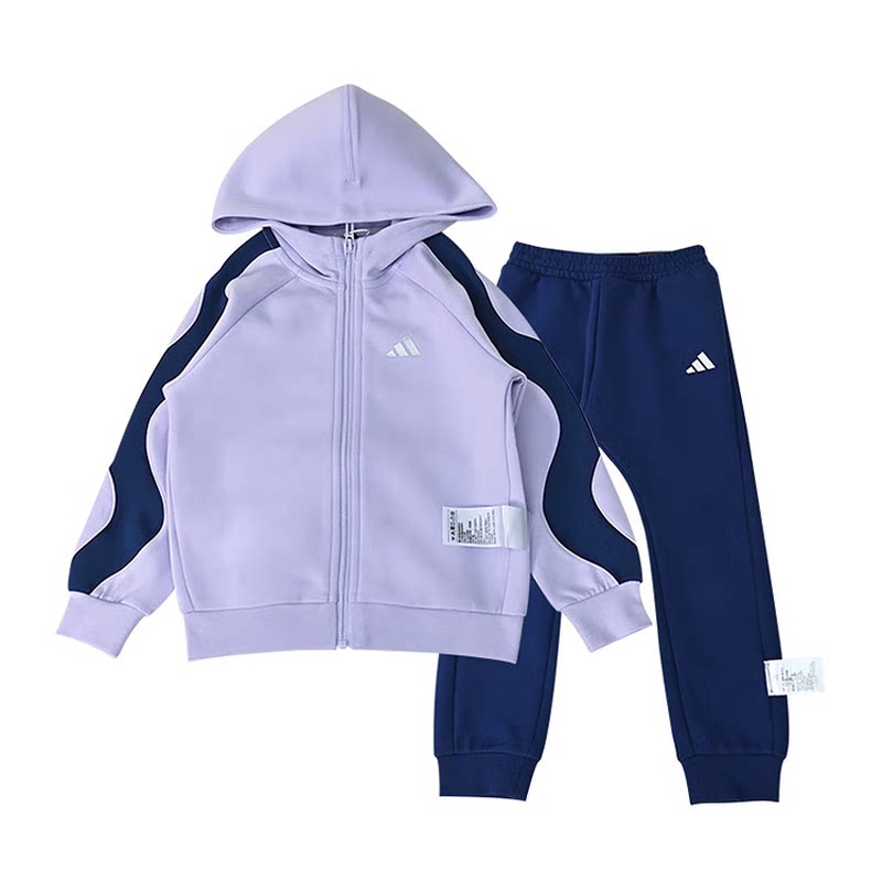 adidas阿迪达斯男女婴童拼接连帽保暖运动休闲套装 JM5833/JM5834