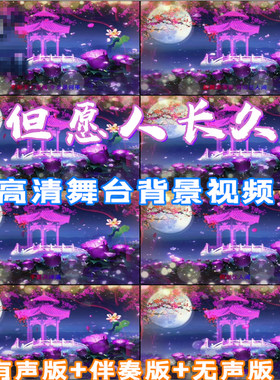 但愿人长久 歌曲唯美夜古典色带字幕月亮花瓣背景LED屏幕视频素材