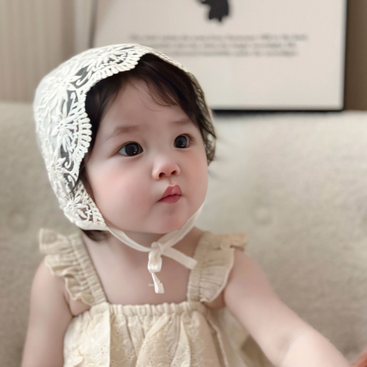 宝宝帽子夏薄款女宝蕾丝花边公主外出宫廷帽小月龄婴幼儿遮阳帽子
