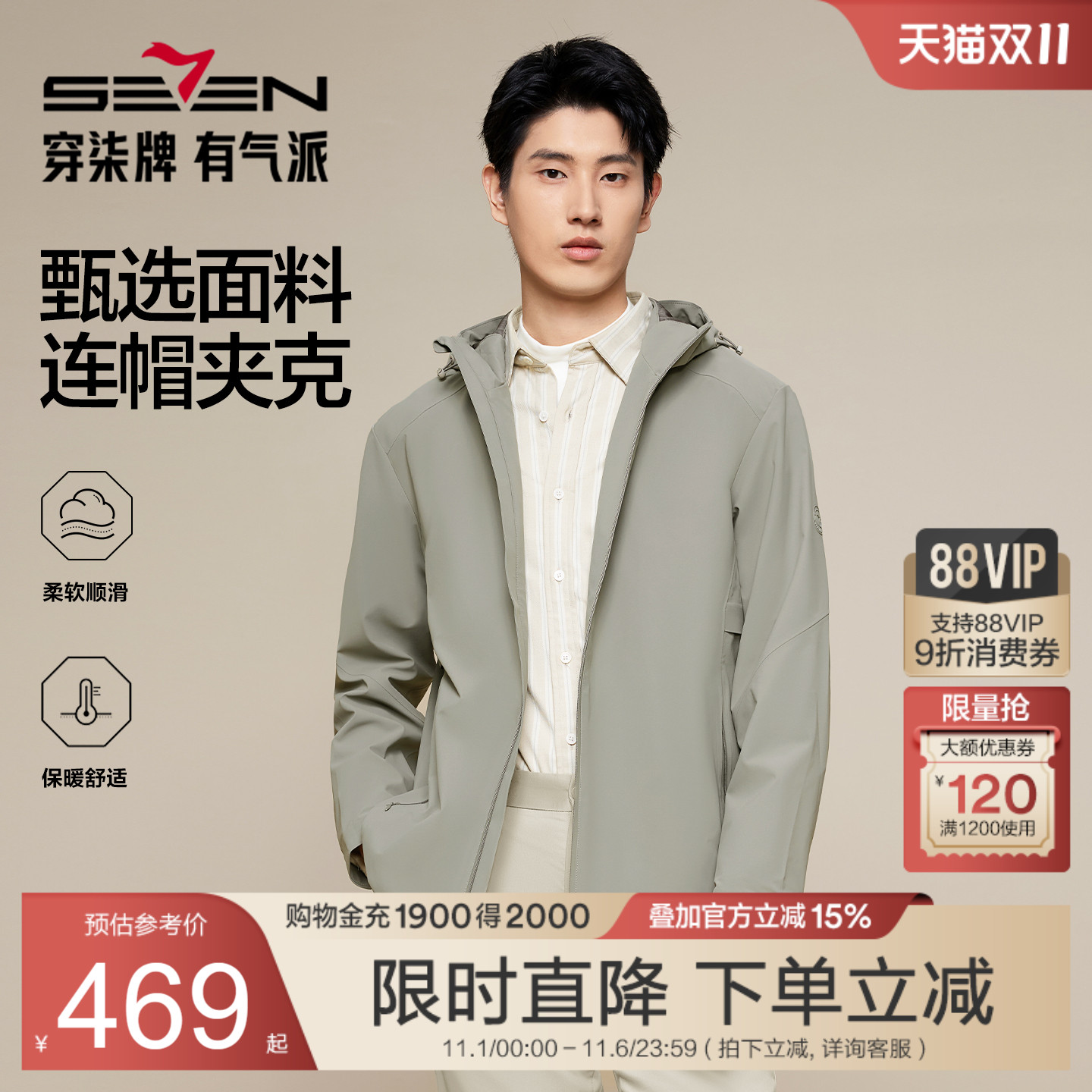 连帽款时尚夹克 帽子弹力调节扣设计