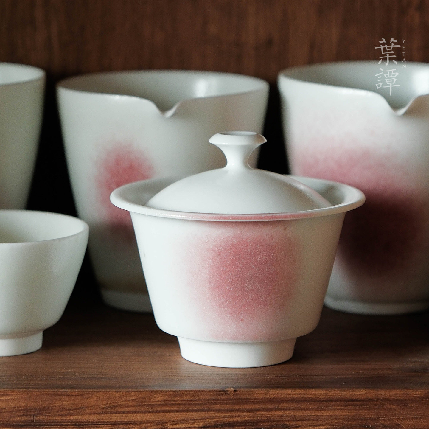 叶谭 桃山房白子玉盖碗 雷杰手作原矿泡茶碗满水120ml