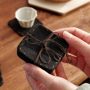 叶谭 香云纱小方垫 布艺杯垫茶垫茶巾中式茶道具配件