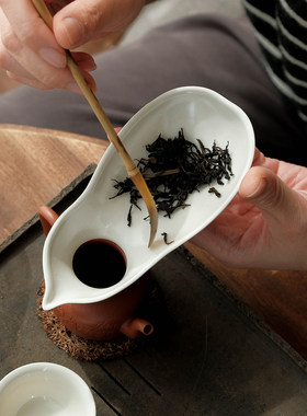 叶谭 天野葫芦茶则 草木灰陶瓷茶席配件带孔方便投茶茶荷