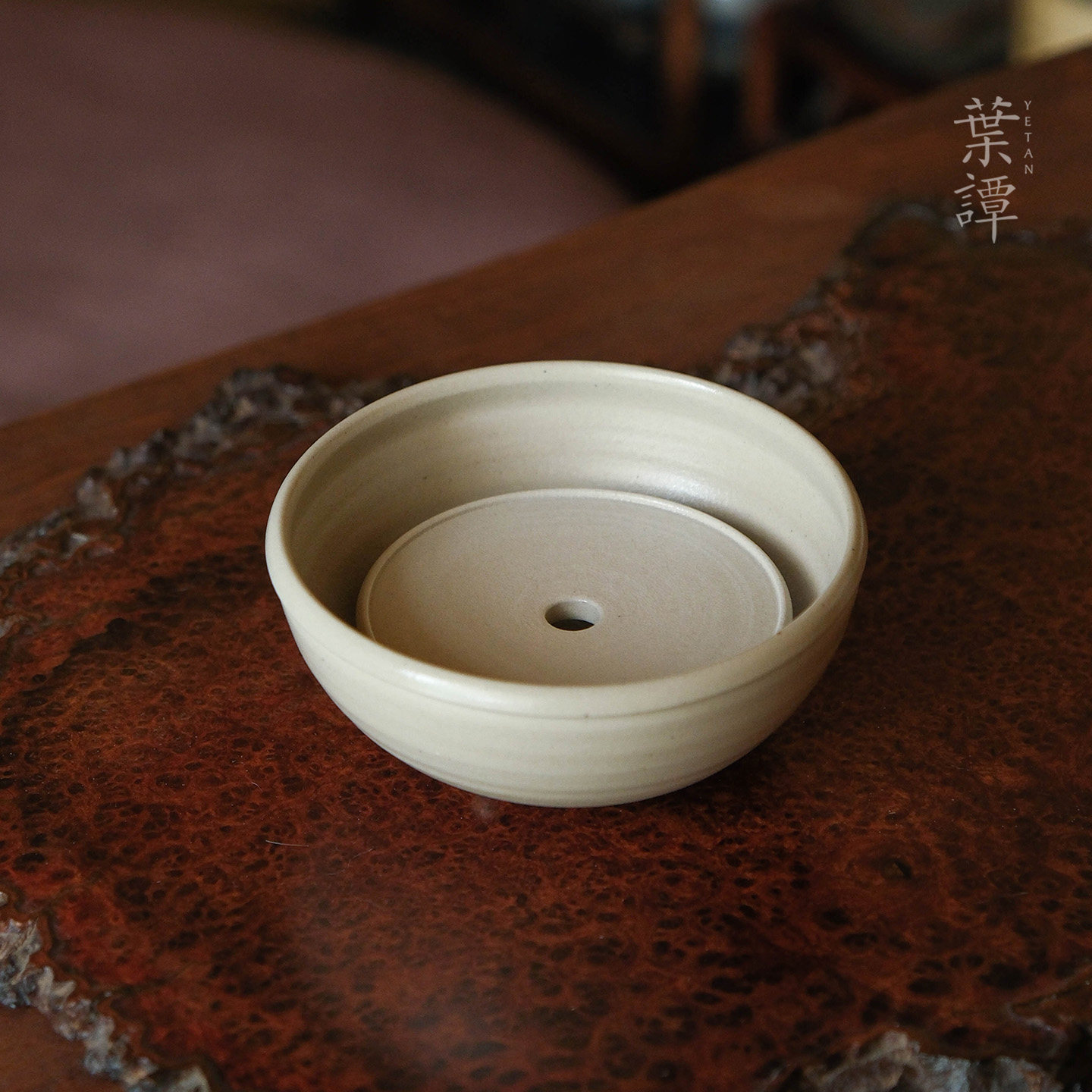 叶谭 天野三足小海碗 景德镇手作陶瓷茶具壶承茶托原矿灰釉储水承