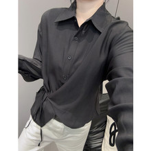 长袖职业正装黑色衬衫女夏装新款欧洲站高级感气质独特不规则上衣