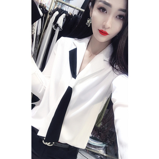 领打底雪纺衫 白衬衫 简约设计感小众西装 秋冬新款 职业上衣潮 女长袖