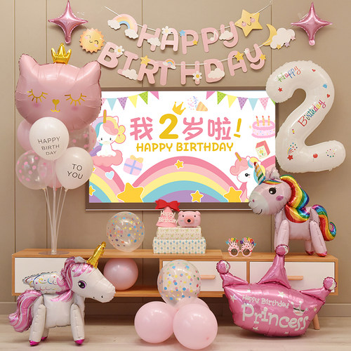 生日装饰场景布置电视投屏儿童