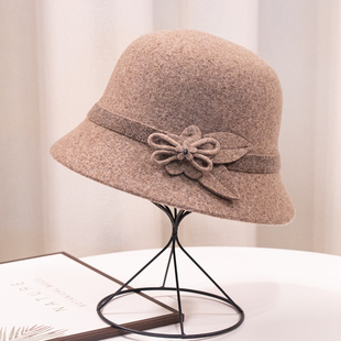 皮卡罗秋冬新款羊毛呢盆帽子女时尚百搭保暖花朵韩版显脸小渔夫帽