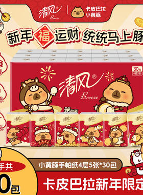 清风卡皮巴拉5片30包手帕纸便携带小包家用随身装纸餐纸ms