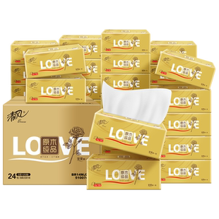 清风纸巾丝柔金装抽纸4层24包家用实惠装整箱大包面纸卫生餐巾纸