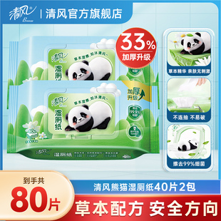 厕纸湿巾私处洁厕巾湿巾纸ssm 清风湿厕纸女性2包40片实惠装