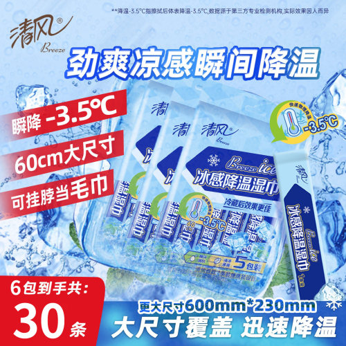 清风降温湿巾5条6包户外运动必备