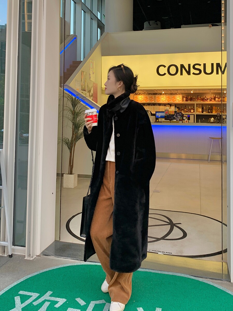 MSBEAST imported merino fur coat women's lamb fur coat silhouette long lapel