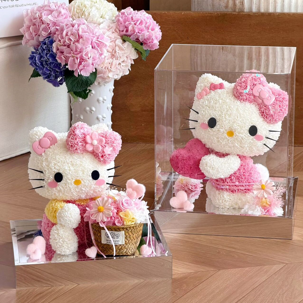 KT猫永生花真花kitty猫可爱摆件七夕送女友生日礼物