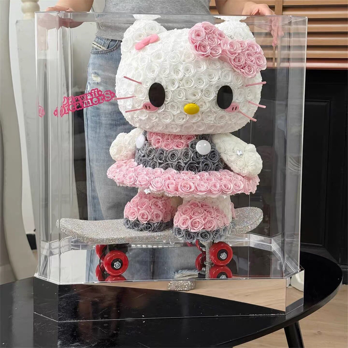 网红情人节永生花哈喽kitty凯蒂猫公仔玫瑰花摆件送女生女友礼物