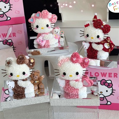 圣诞节礼物HelloKitty永生花束KT凯蒂猫玩偶摆件送女朋友闺蜜生日