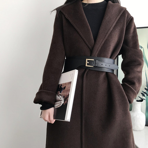 时尚简约配大衣羽绒服宽腰带封女