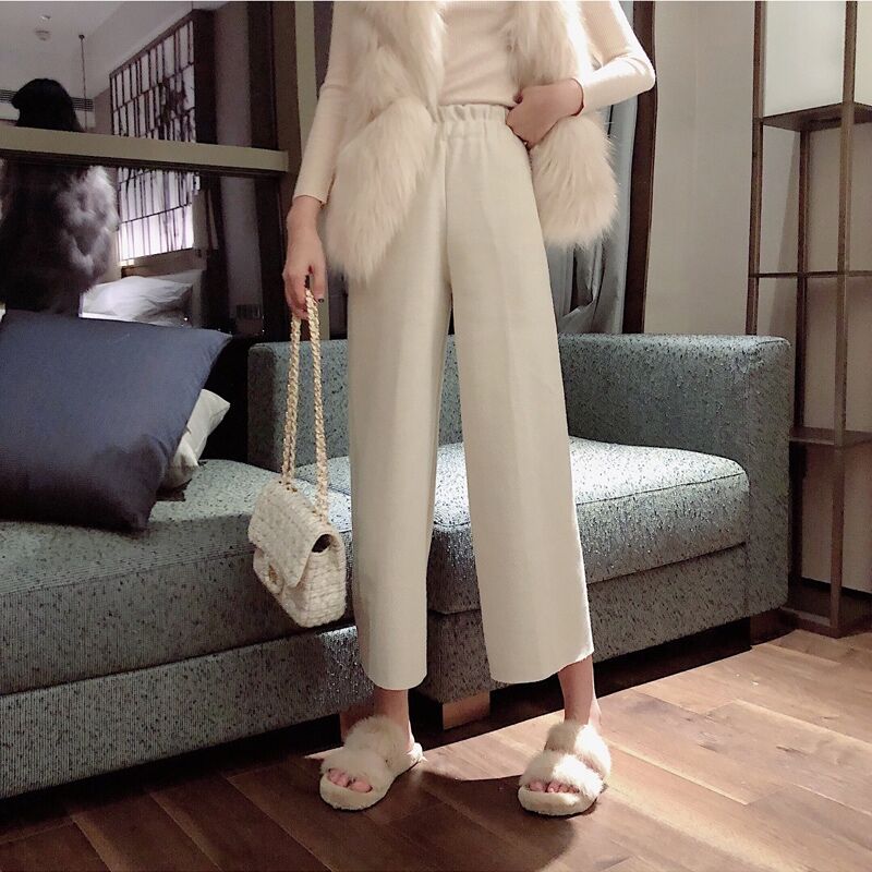 Real shot and real price new temperament celebrity fox fur grass Vest + casual wool Wide Leg Pants Set