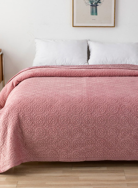 简约纯色毛毯冬季加厚床单宝宝绒保暖短绒床盖夹棉外贸加厚衍缝被