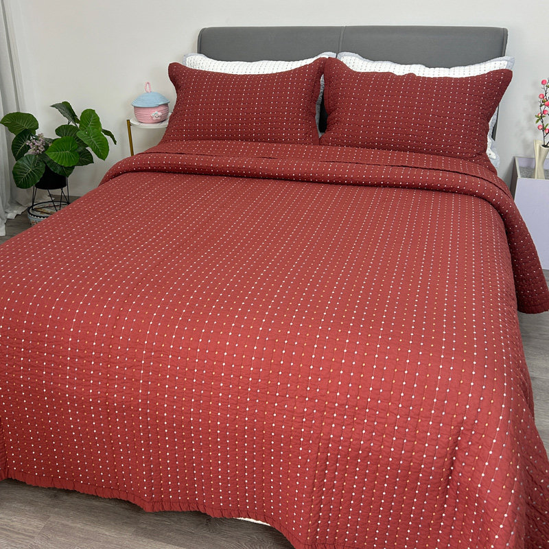 轻奢细纱纯棉床盖三件套单件彩色圆点米粒绣夹棉绗缝被榻榻米床单,床上用品,床盖,淘宝优惠券,粉丝福利购,淘宝优惠卷