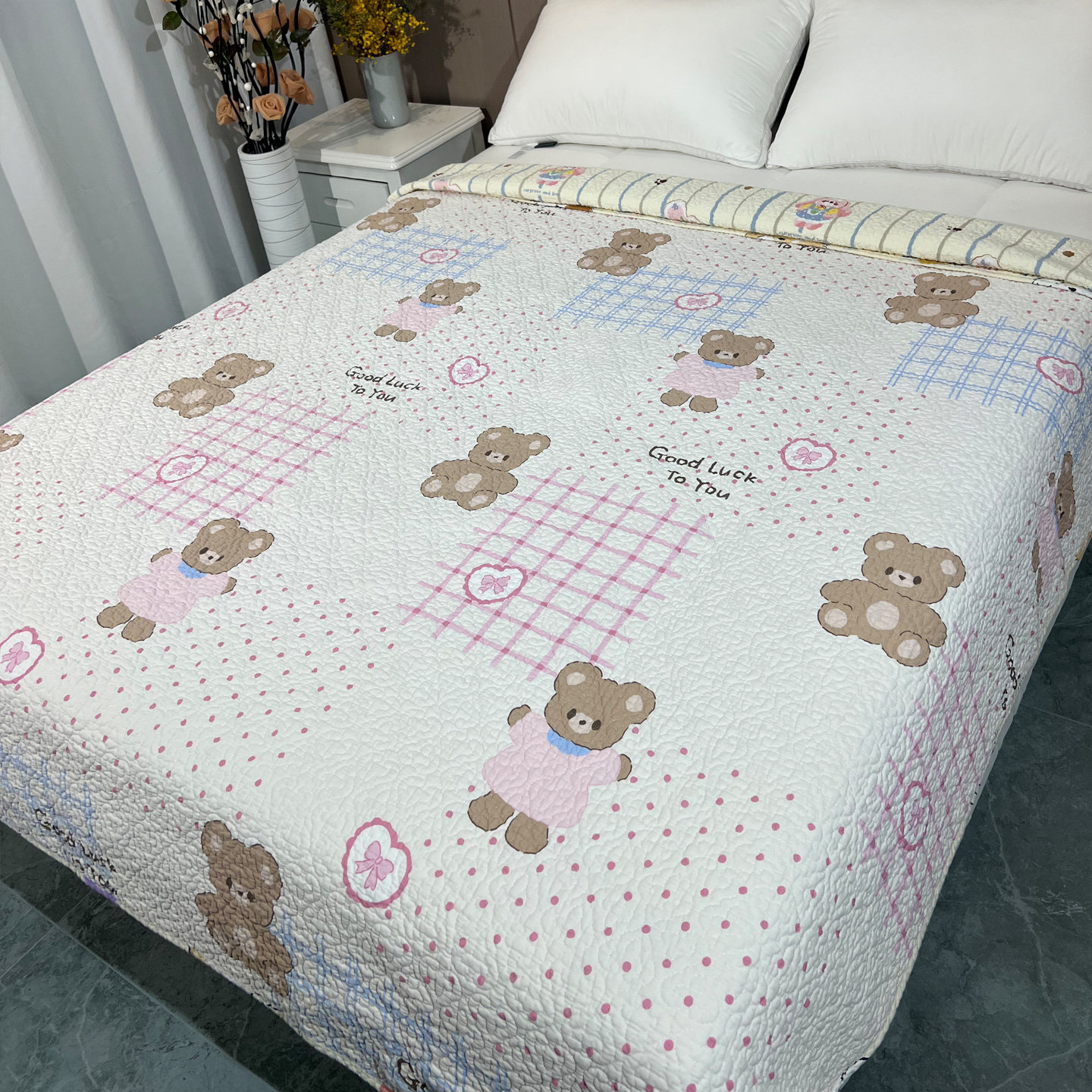 卡通纯棉全棉床盖单件床单夹棉绗缝防滑防皱双面可用四季款,床上用品,床盖,淘宝优惠券,粉丝福利购,淘宝优惠卷