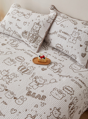 卡通双面纯棉床盖夹棉衍缝床单儿童直条绗缝被不跑床的塌塌米褥垫
