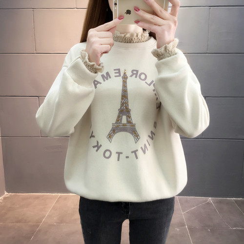 加绒加厚大码半高领假两件卫衣女