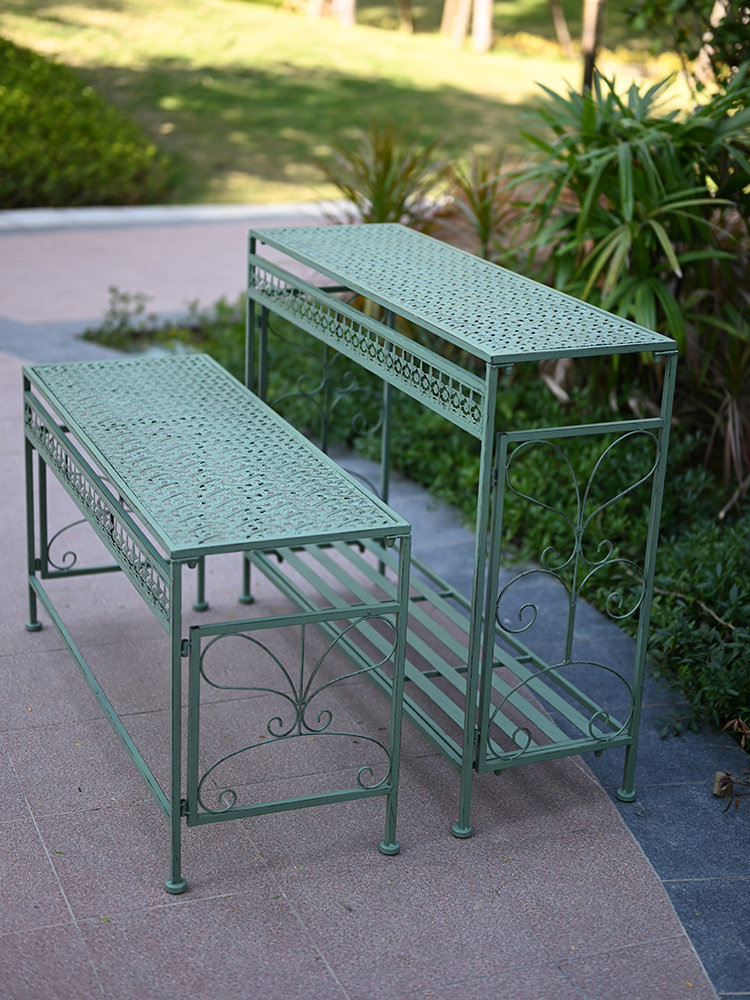 定制户外花园美式做旧铁艺花架多层置物架阳台露台庭院落地式长条