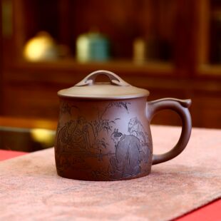 重器 宜兴紫砂杯纯手工茶杯名家储立强 550毫升底槽清竹林七贤