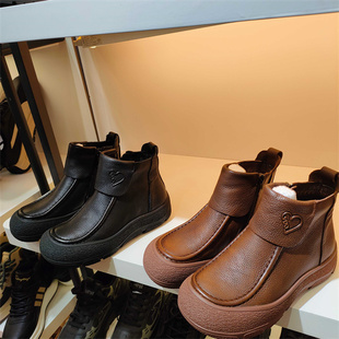 实体店女鞋2024秋冬款牛皮真皮马丁靴底短靴侧拉链靴子多尔康7512