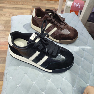 实体店女鞋2025春秋真皮反绒皮德训鞋平底休闲运动板鞋7230-3