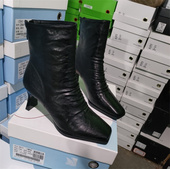 实体店女鞋 2025冬季 加绒保暖方头褶皱短靴粗中跟靴子潮所爱3873