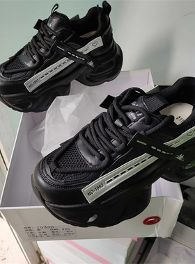 实体店女鞋2025春秋厚底老爹鞋女黑色增高休闲运动鞋恋刻15335