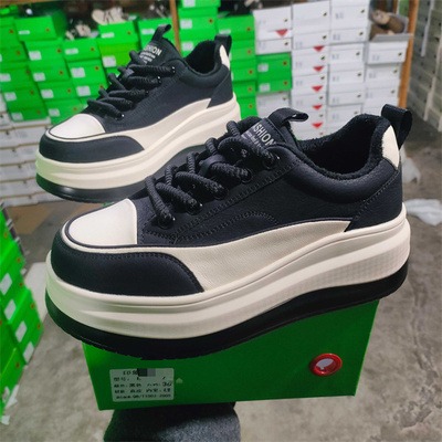 实体店女鞋2025冬加绒保暖厚底休闲鞋女松糕底黑白板鞋印象5859