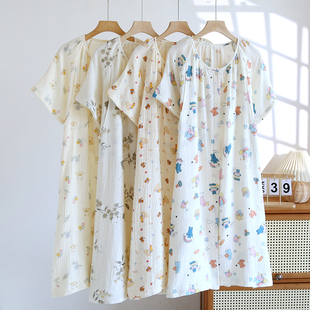 睡裙夏季女款短袖纯棉纱布孕妇2026年新款春夏大码夏天连衣裙睡衣