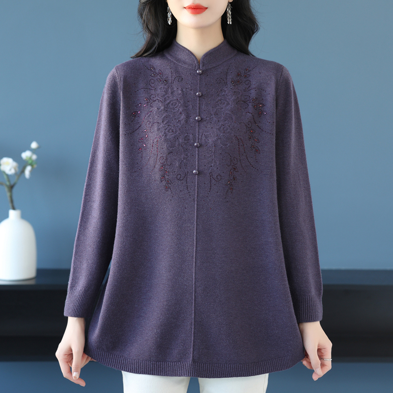 羊绒衫复古旗袍领宽松妈妈款洋气